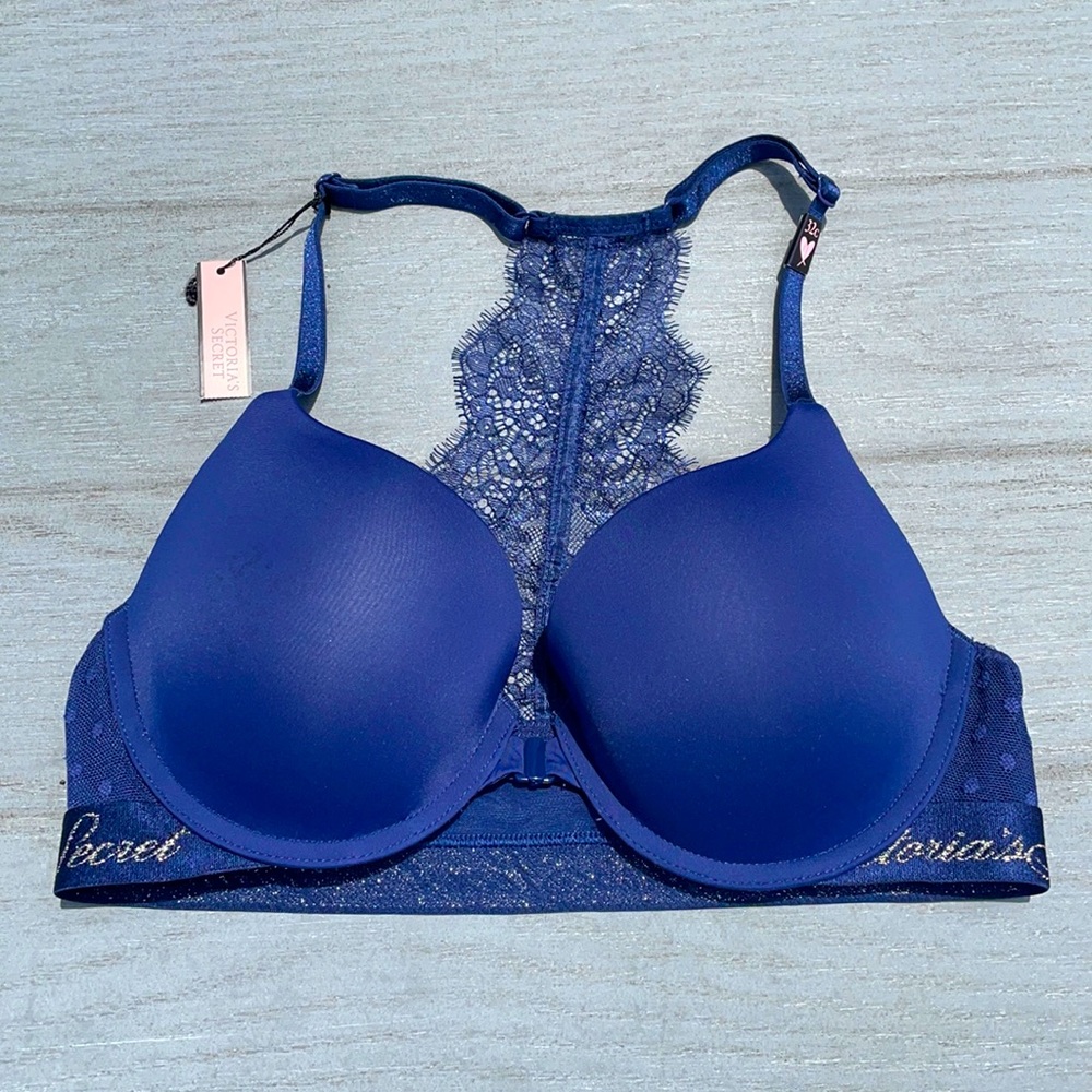 NWT VICTORIAS SECRET Navy Lace Racerback Push up bra